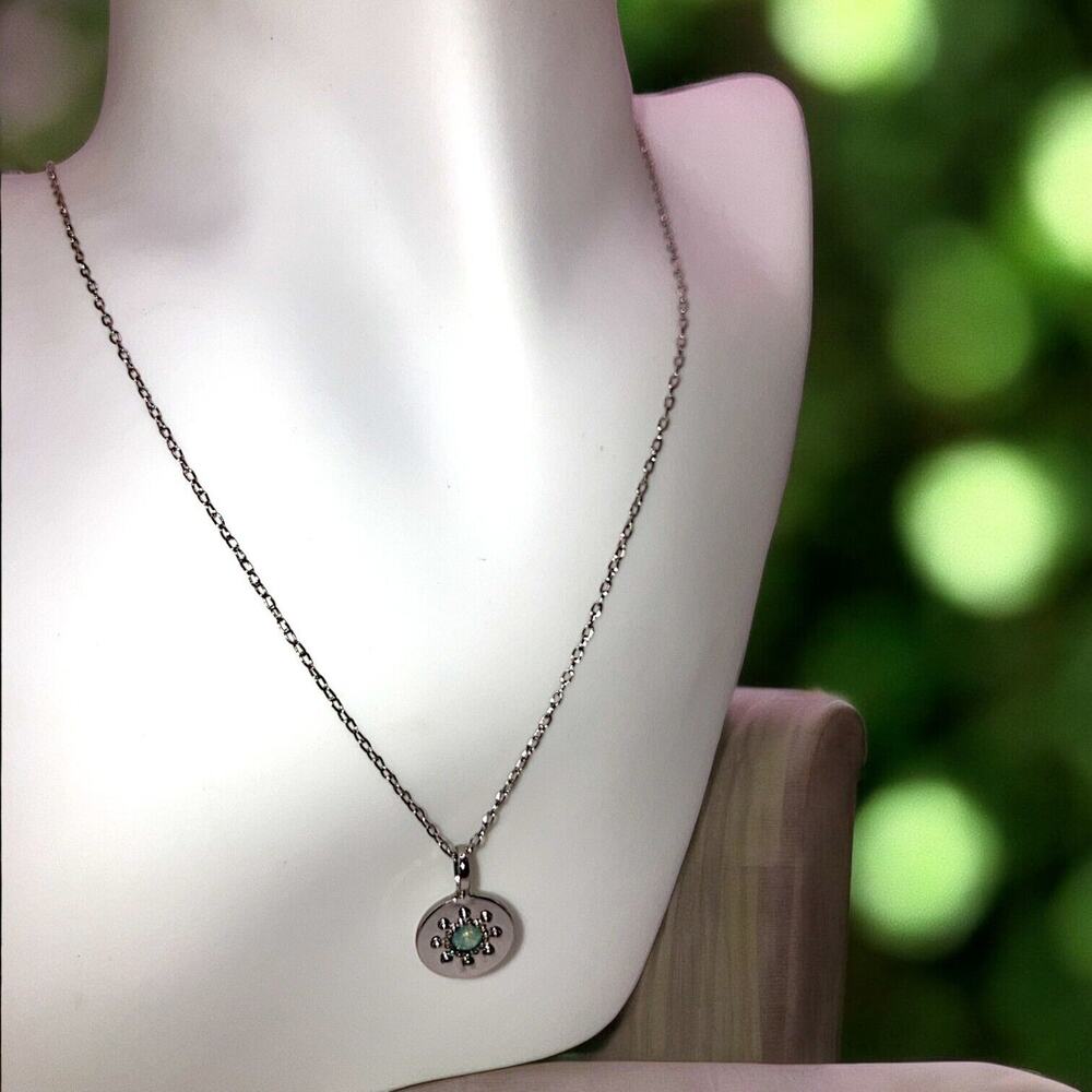 Loft Outlet Iridescent Stone Silver-Tone Round Pendant 19 5/8" Necklace!